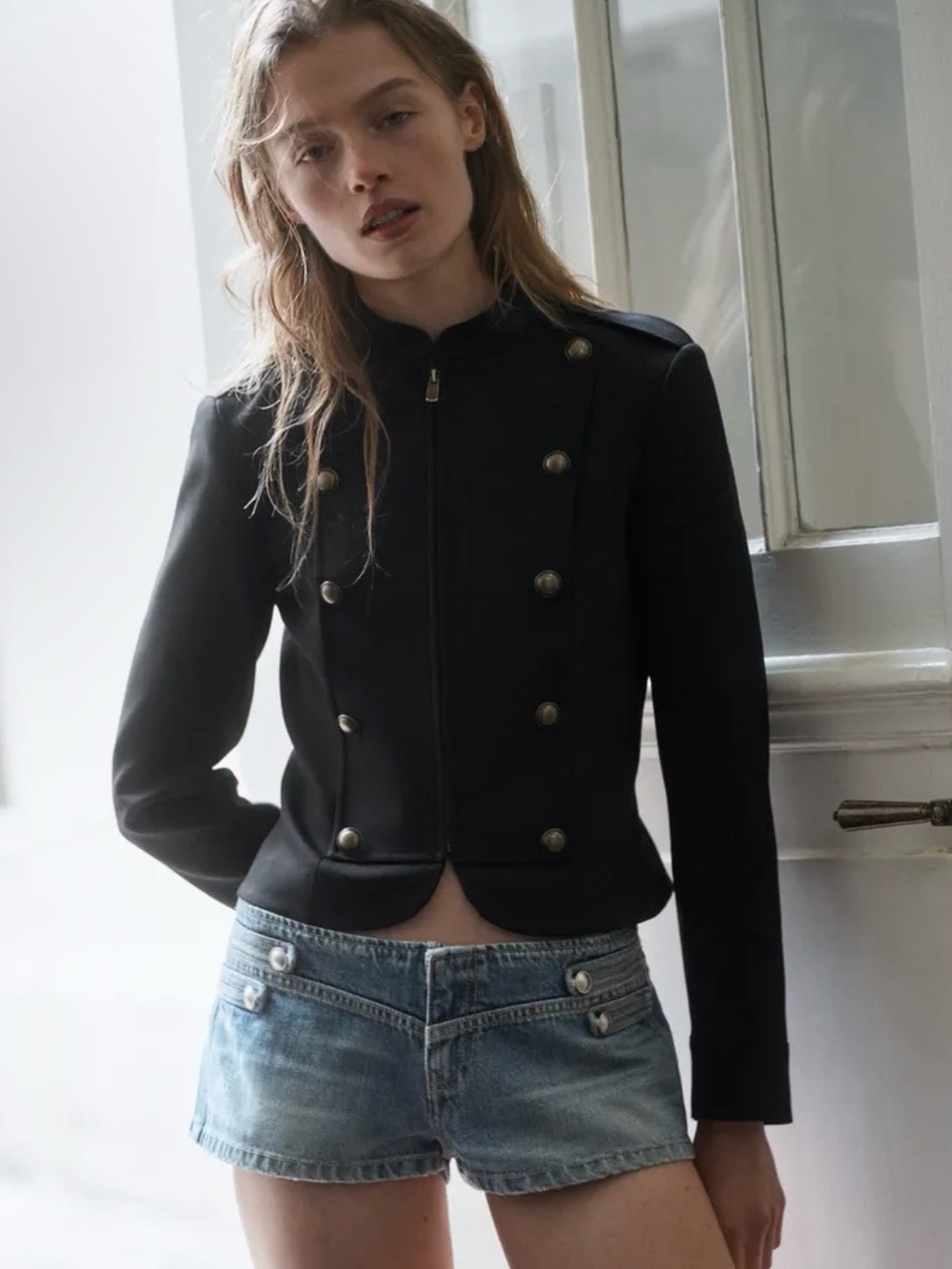 NWT Zara Military Inspired Black Napoleon Jacket with Shoulder Epaulettes